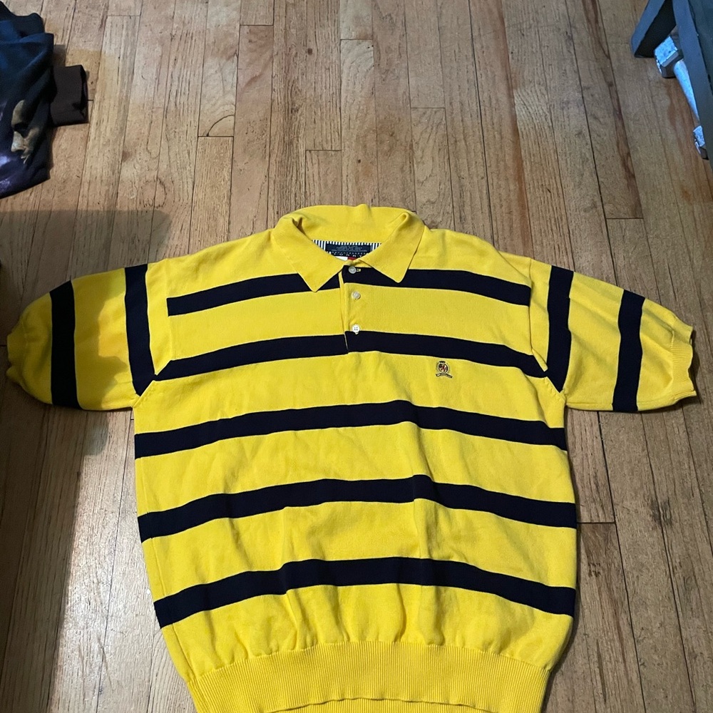 Tommy Hilfiger Yellow and Black Striped Polo